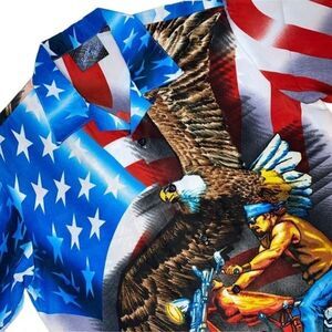 Sapphire Lounge Short Sleeve Eagle Flag Motorcycle Button Up Men’s Size Medium